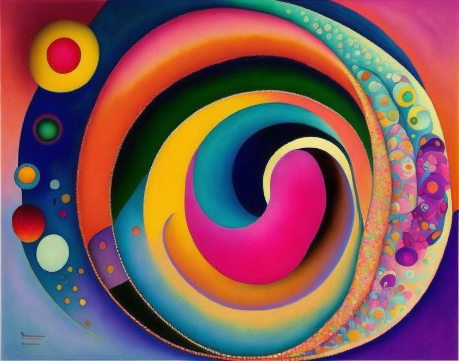 Vibrant Spiraling Design in Blues, Oranges, Yellows & Pinks