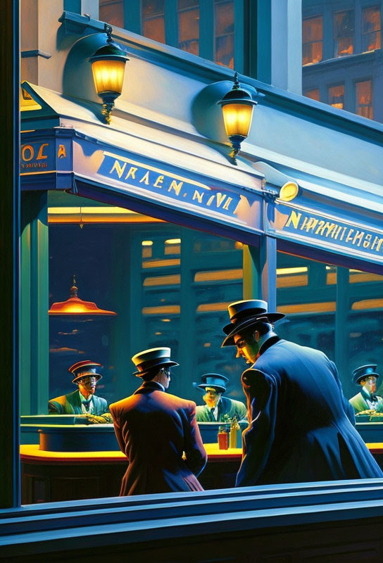 Vintage Attire Conversation at Classic Diner Awning