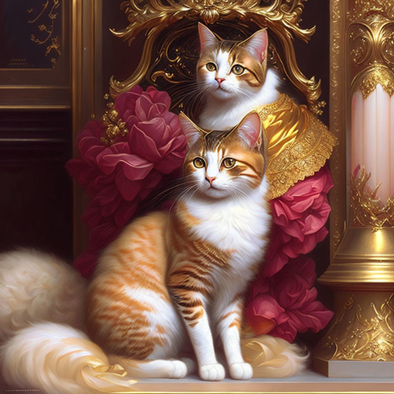 Regal Orange and White Cats in Luxurious Setting