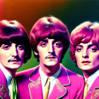 Colorful Stylized Portraits of Person in Pink Suit & Mustache