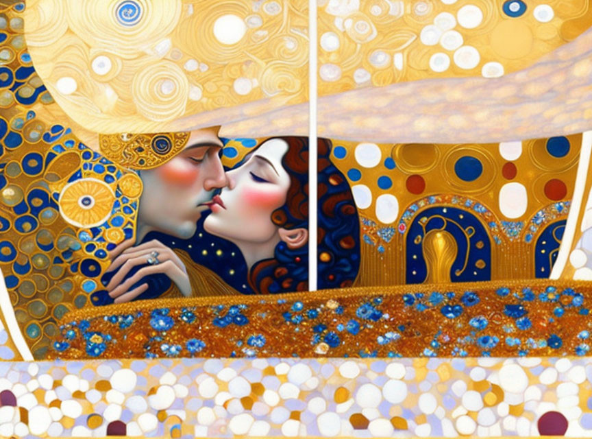 Colorful Couple Kissing in Van Gogh Style Background