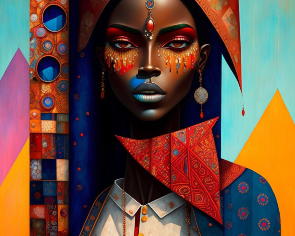 Vibrant digital painting of a woman with striking features