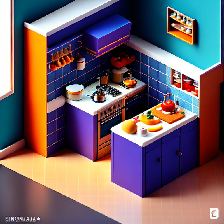 Vibrant 3D Illustration of Modern Kitchen Interior