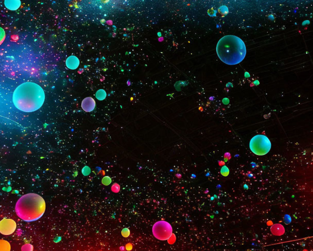 Colorful Balloons in Disco-themed Room with Glowing Lights