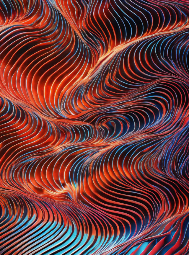 Colorful 3D digital artwork with flowing red and blue lines