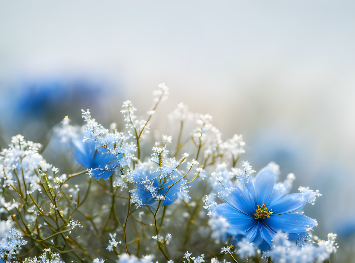 Blue Flowers and Baby's Breath in Soft Focus Spring Scene