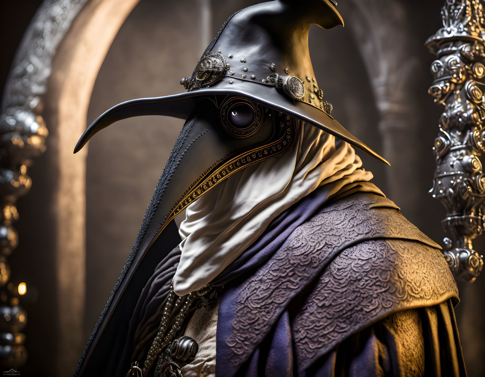 Detailed Plague Doctor Costume Close-Up Shot