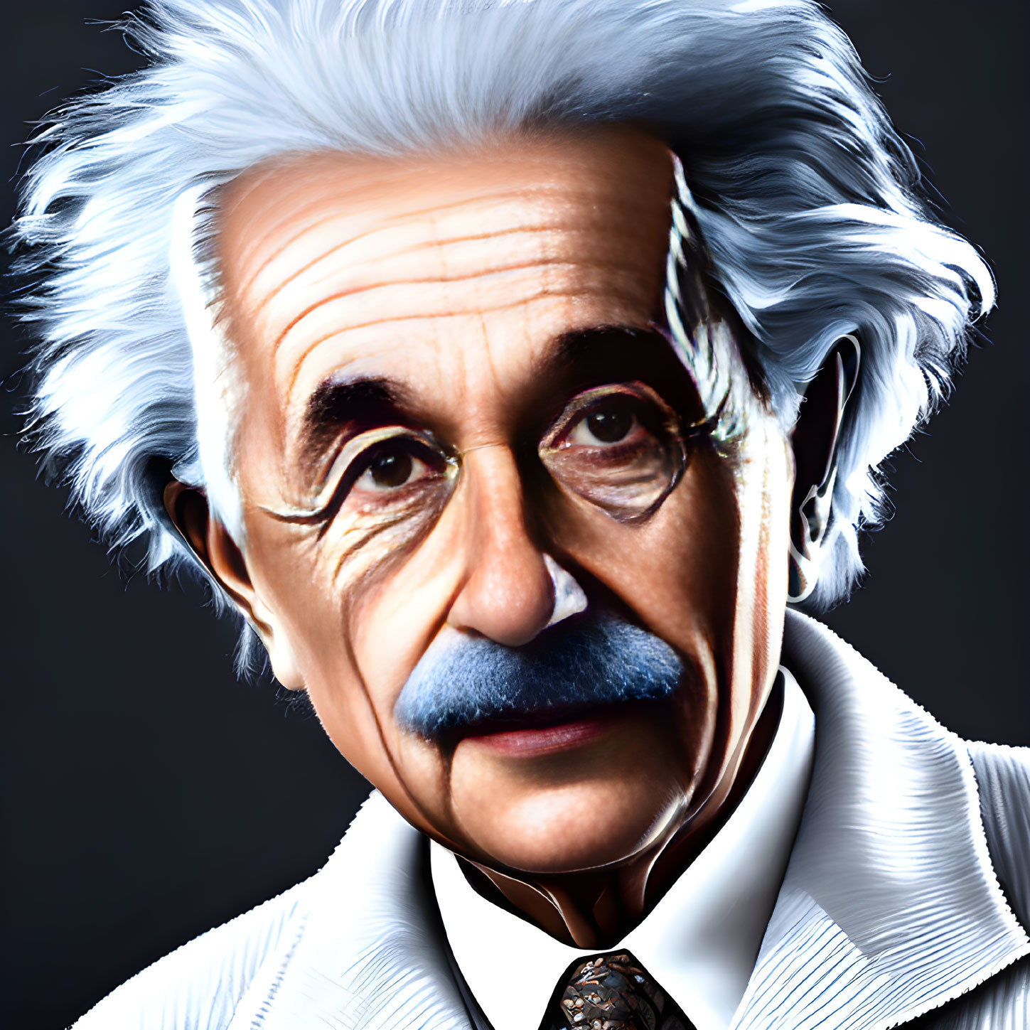 Elder Male Digital Portrait: Wild White Hair & Prominent Mustache