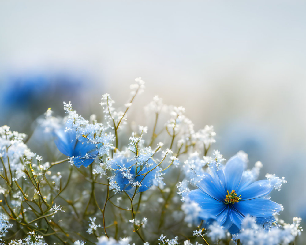 Blue Flowers and Baby's Breath in Soft Focus Spring Scene