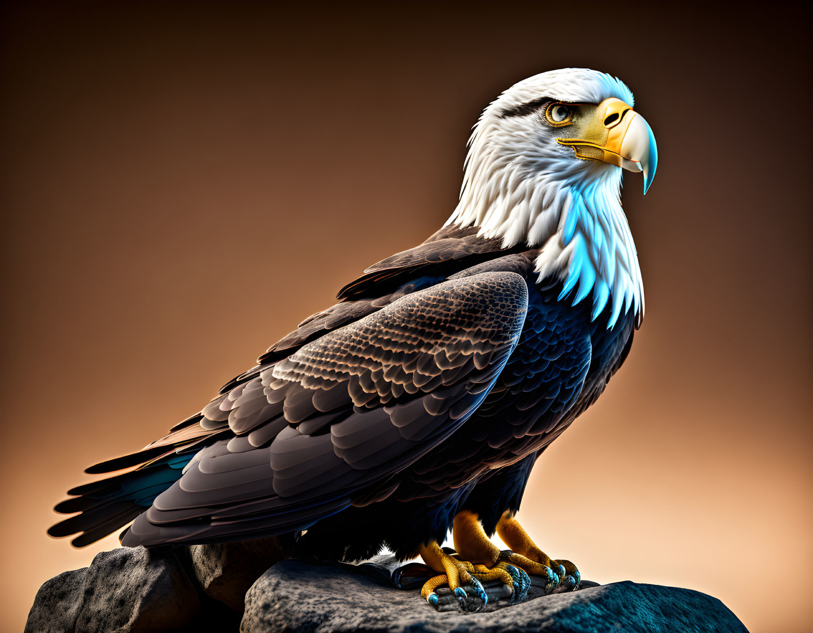 Detailed illustration of majestic eagle perched on rocky outcrop