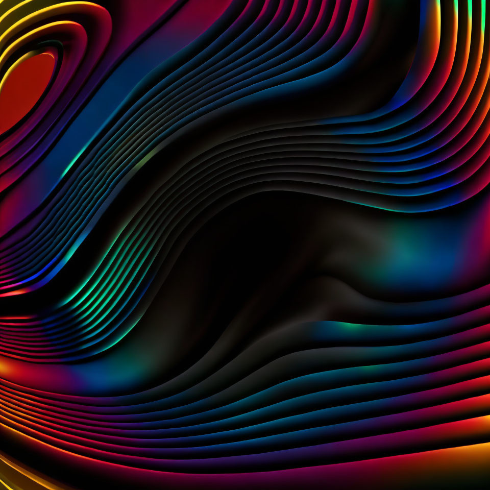 Colorful Abstract Digital Artwork with Flowing Lines on Dark Background