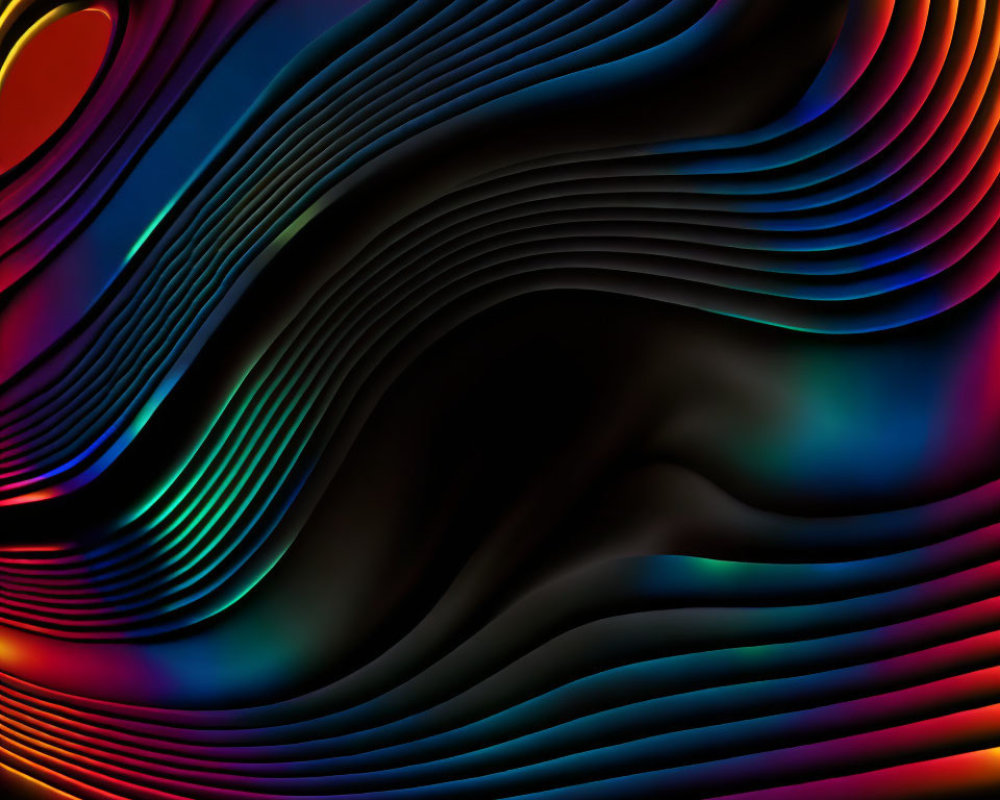 Colorful Abstract Digital Artwork with Flowing Lines on Dark Background