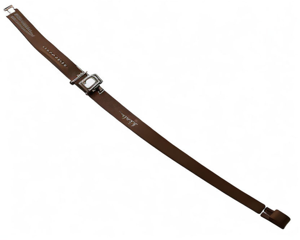 Brown Leather Belt with Silver Engraved Buckle and Text Detail