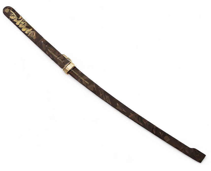 Ornate Katana with Gold and Brown Hilt and Patterned Scabbard