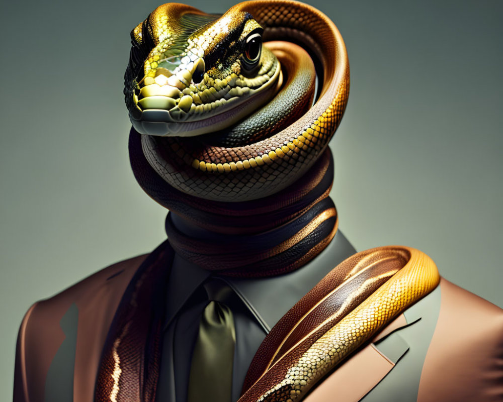 Surreal image: snake replaces man's head in suit