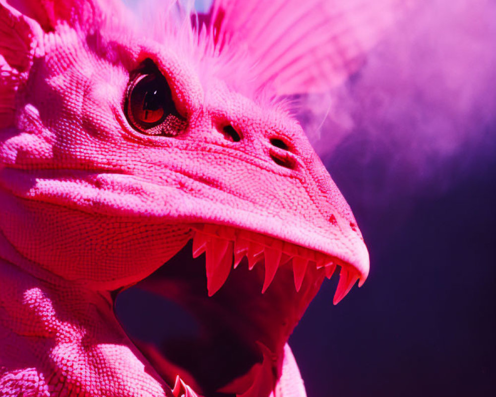 Pink Dragon Breathing Smoke on Pink and Purple Background