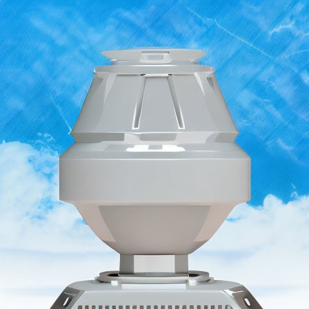 Futuristic silver spacecraft part in 3D render against blue sky