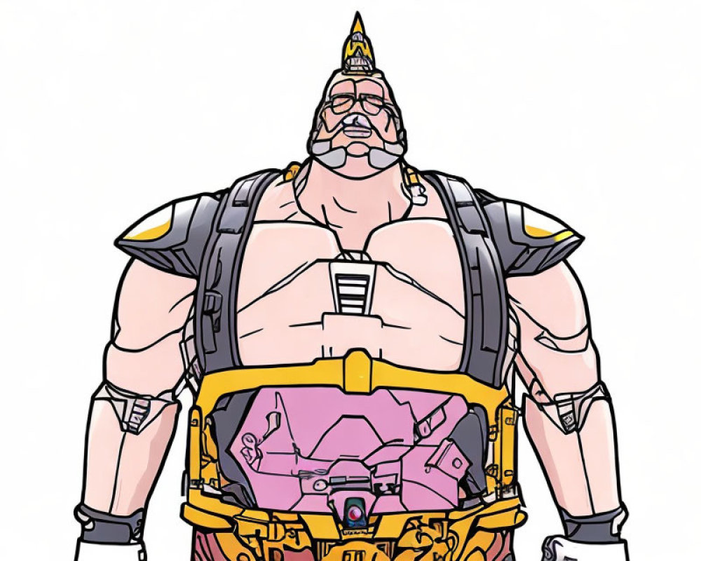 Illustration of Muscled Man in Futuristic Armor with Mohawk