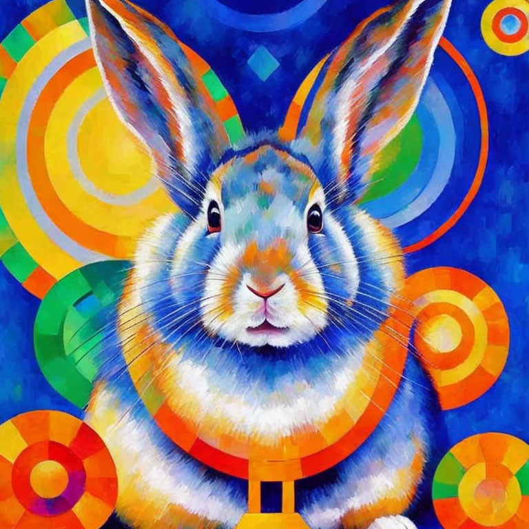 Colorful Rabbit Painting on Vibrant Circle Background