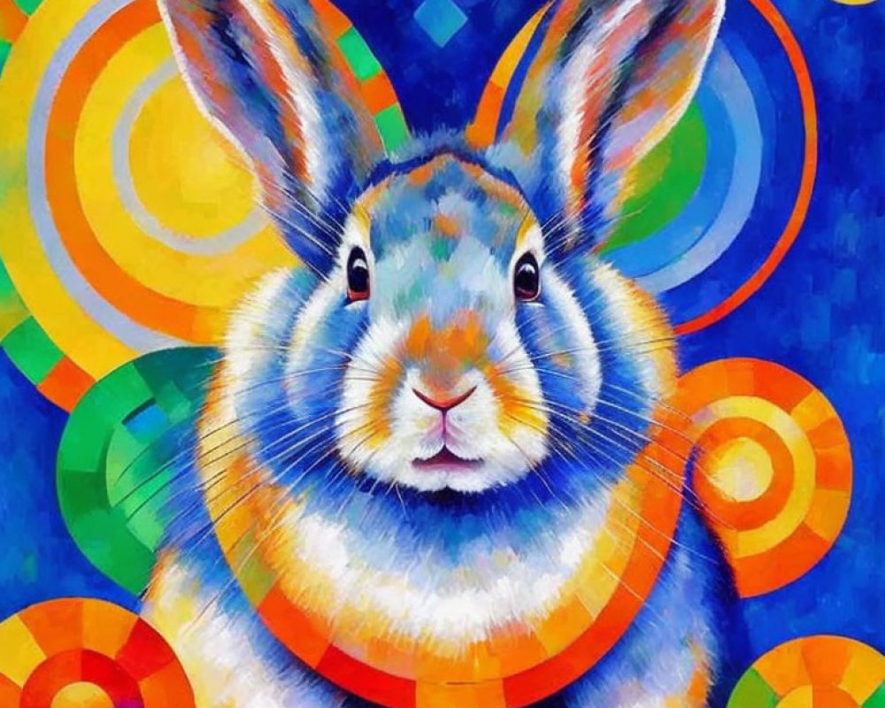 Colorful Rabbit Painting on Vibrant Circle Background