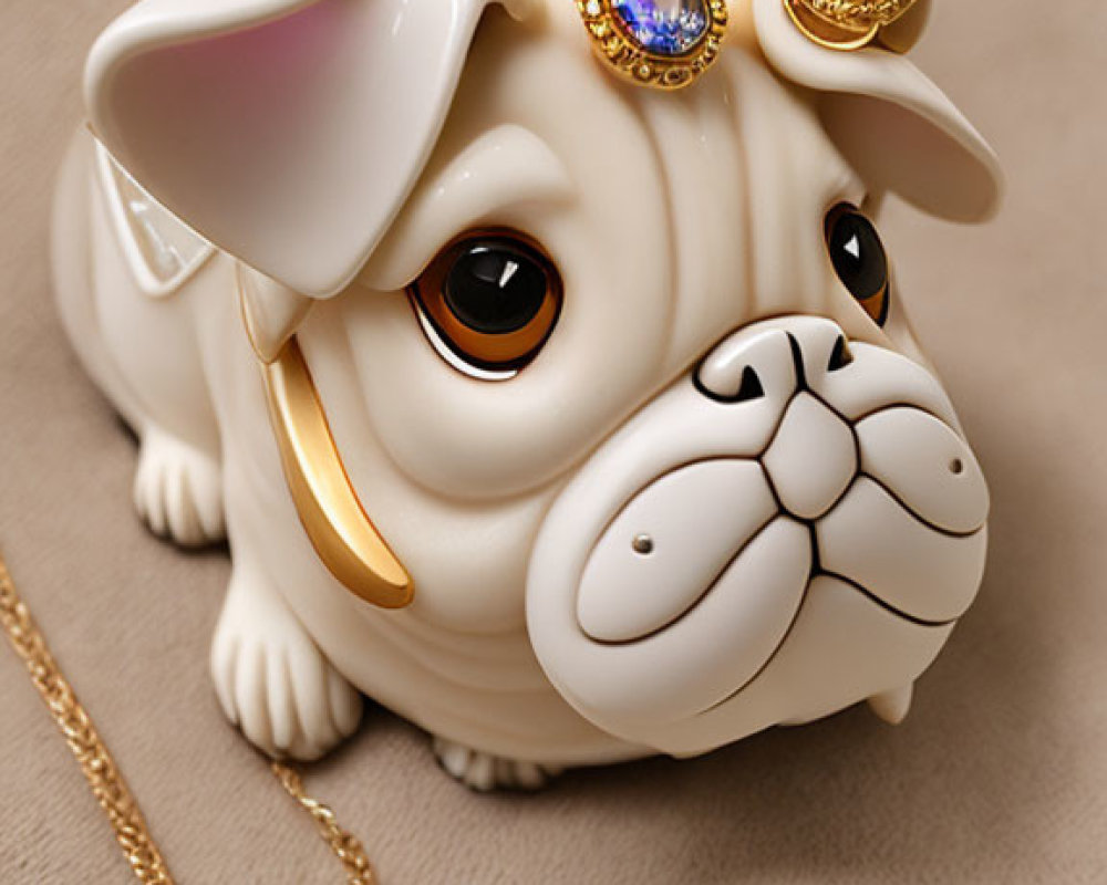 Porcelain Bulldog Purse with Gold and Gemstone Accents & Pendant Necklace