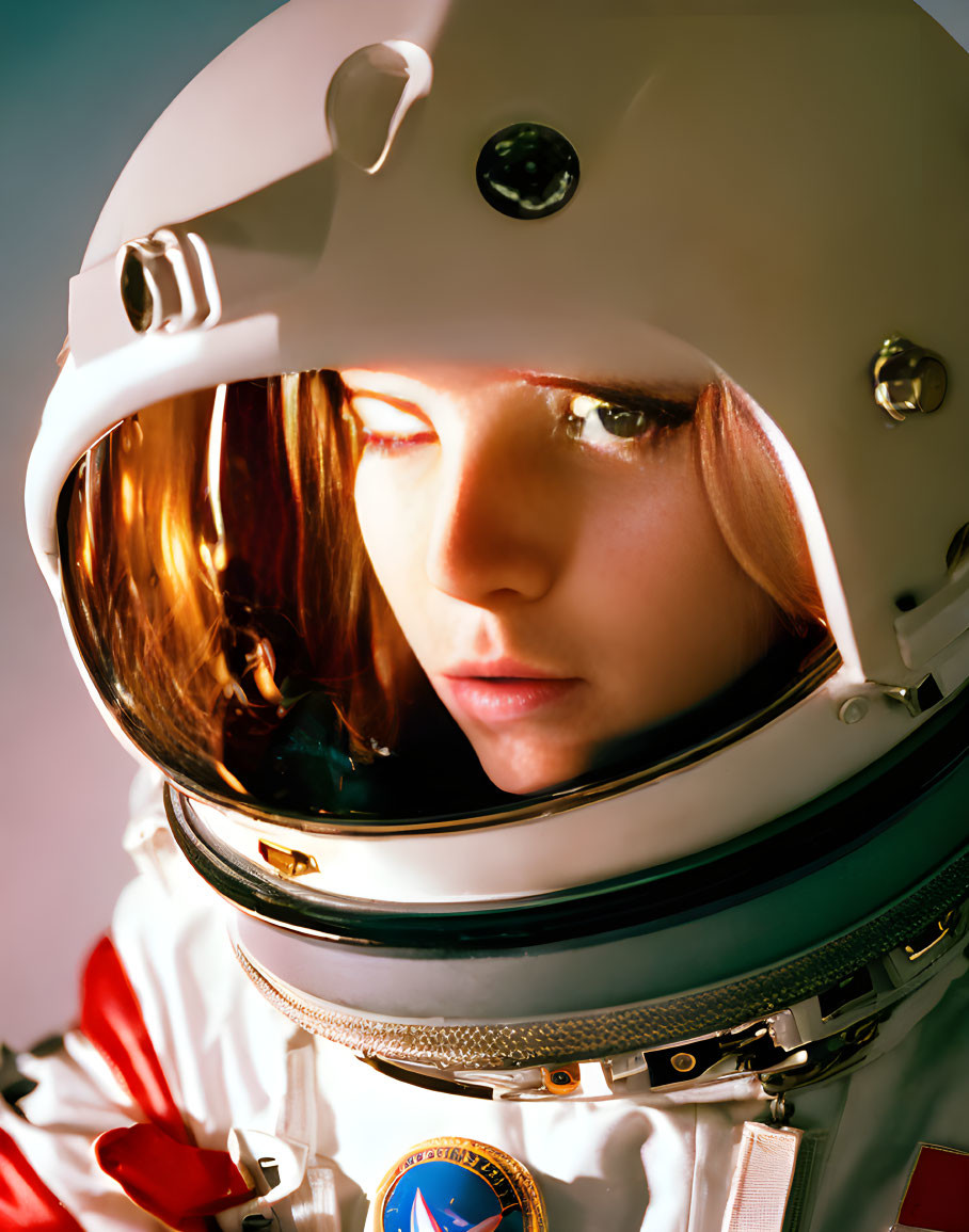 Detailed Close-Up of Person in Astronaut Helmet and Suit