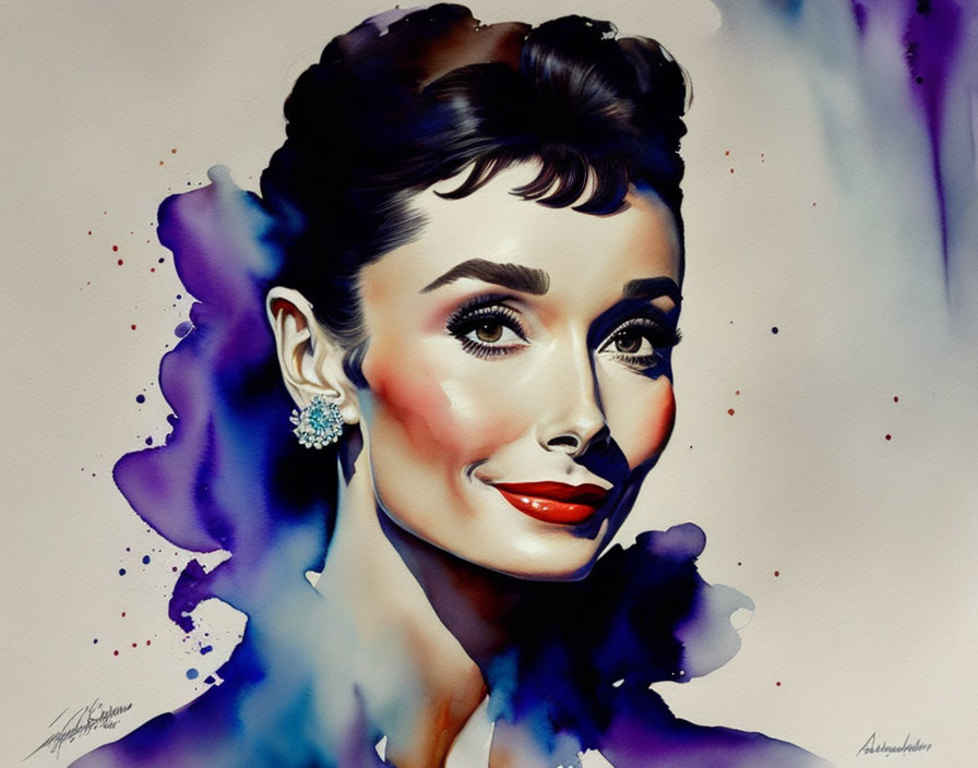 Woman with Elegant Features and Vibrant Red Lips in Artistic Illustration