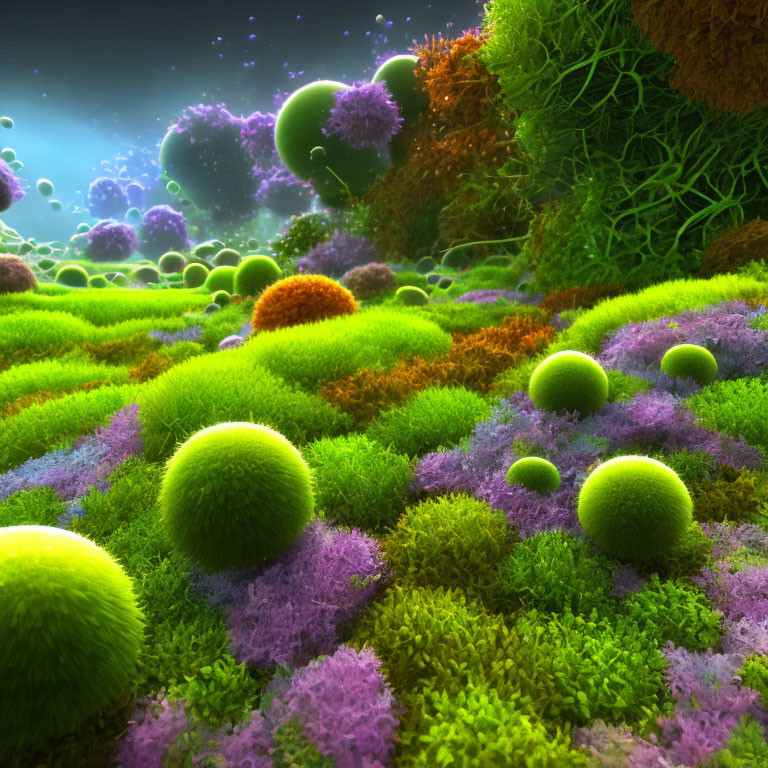 Colorful Micro-Landscape with Vibrant Textures & Spherical Growth