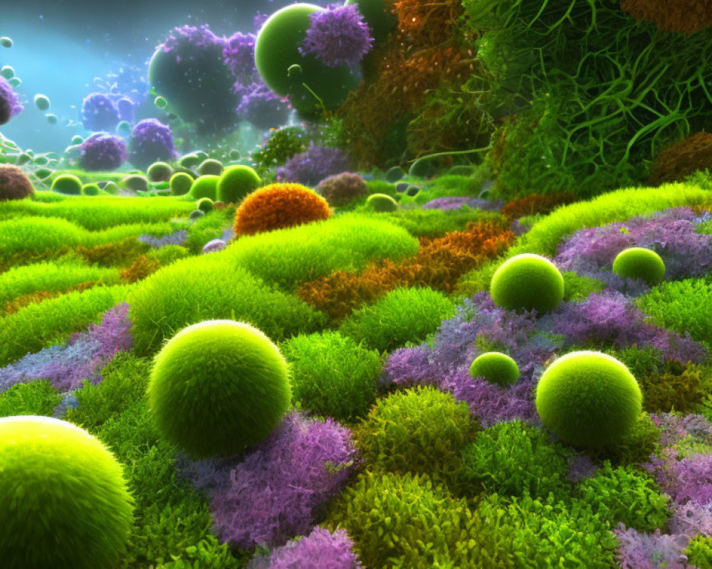 Colorful Micro-Landscape with Vibrant Textures & Spherical Growth