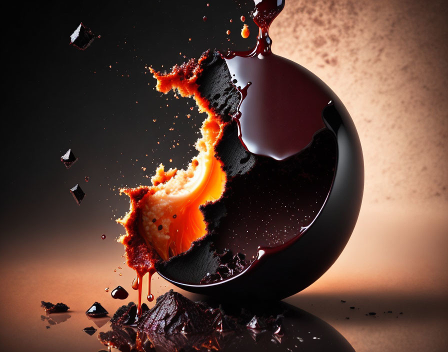 Cracked lava sphere in dramatic lighting