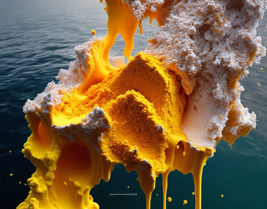 Colorful Macro Shot of Dripping Yellow Substance and White Formations