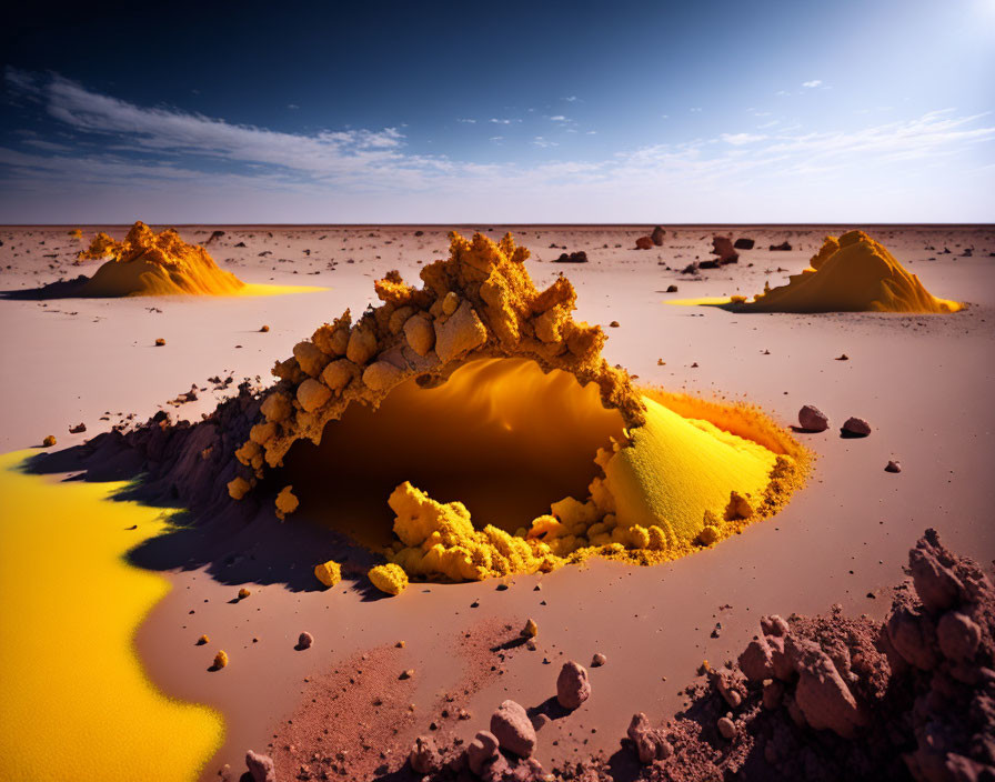 Vibrant yellow sulfur deposits in desert landscape