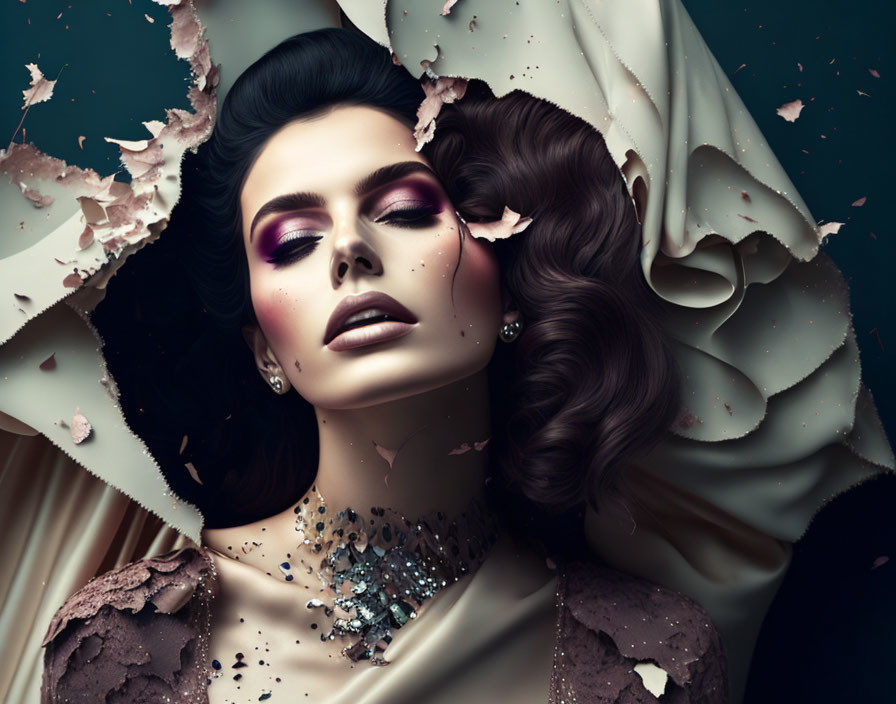 Dramatic makeup and elegant hair in stylized portrait