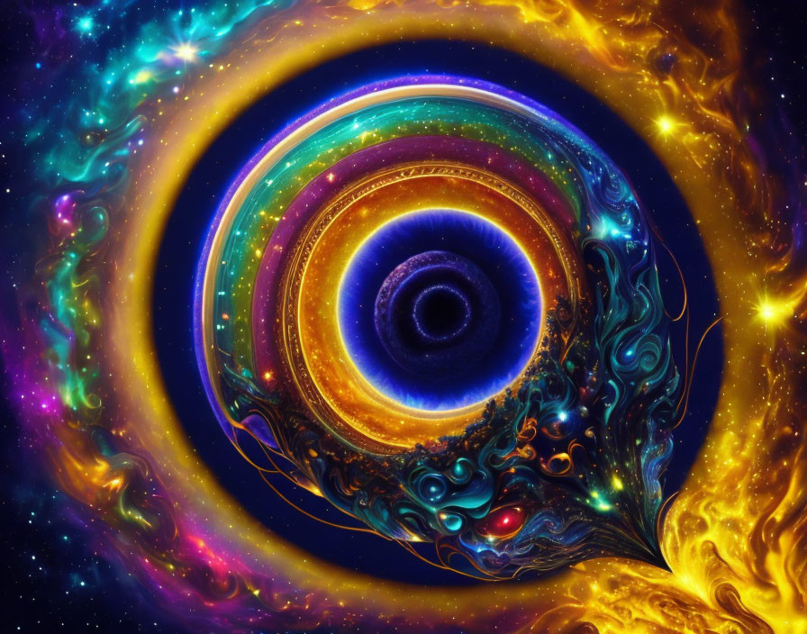 Colorful Cosmic Swirl with Fractal Patterns in Psychedelic Eye Theme