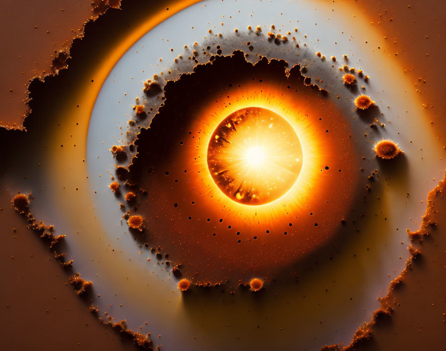 Detailed depiction: Star with rings of dust, likely a protoplanetary disk.