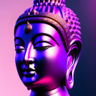 Metallic Buddha Statue on Radiant Purple and Pink Gradient Background