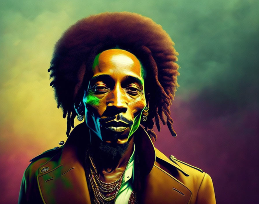 Vibrant digital portrait of person with afro in yellow jacket