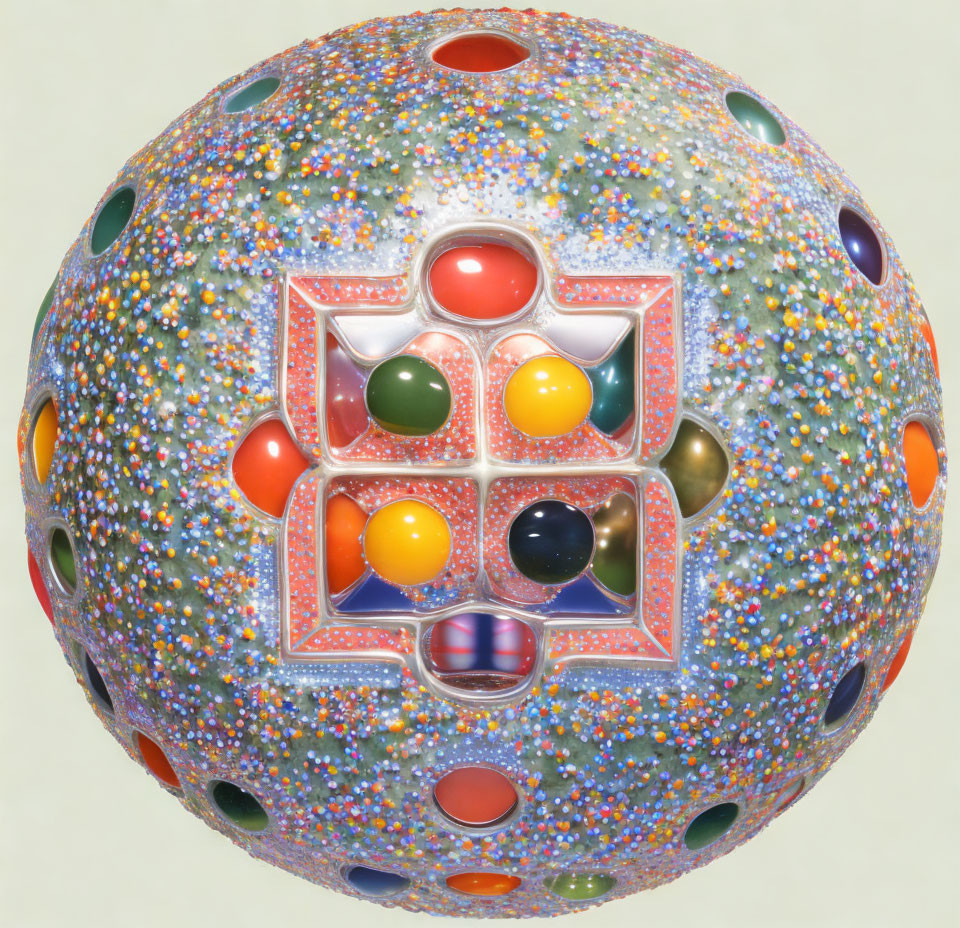 Colorful Spherical Structure with Round Windows and Cross Frame