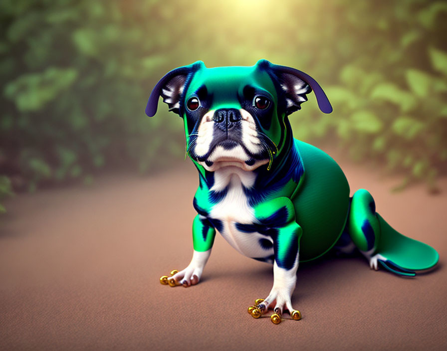 Whimsical digital illustration of a dog in superhero costume