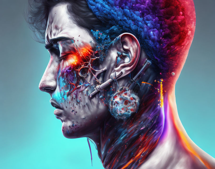 Colorful Abstract Profile Artwork with Paint Splashes and Digital Effects