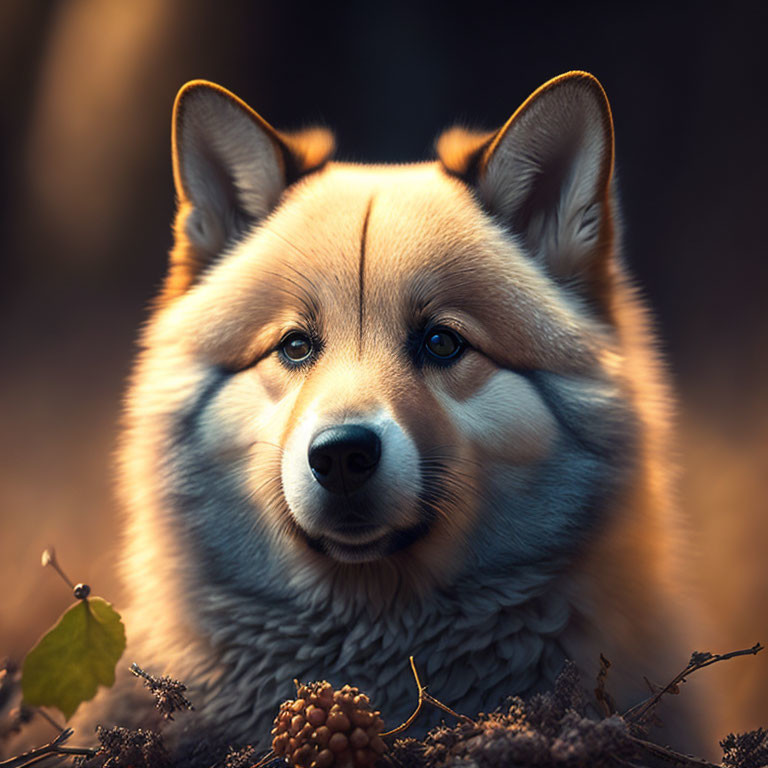 Fluffy Corgi Close-Up with Golden Backlight