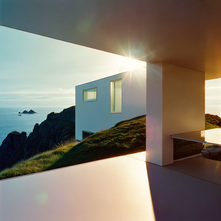 Cliffside modern house with large ocean-view windows