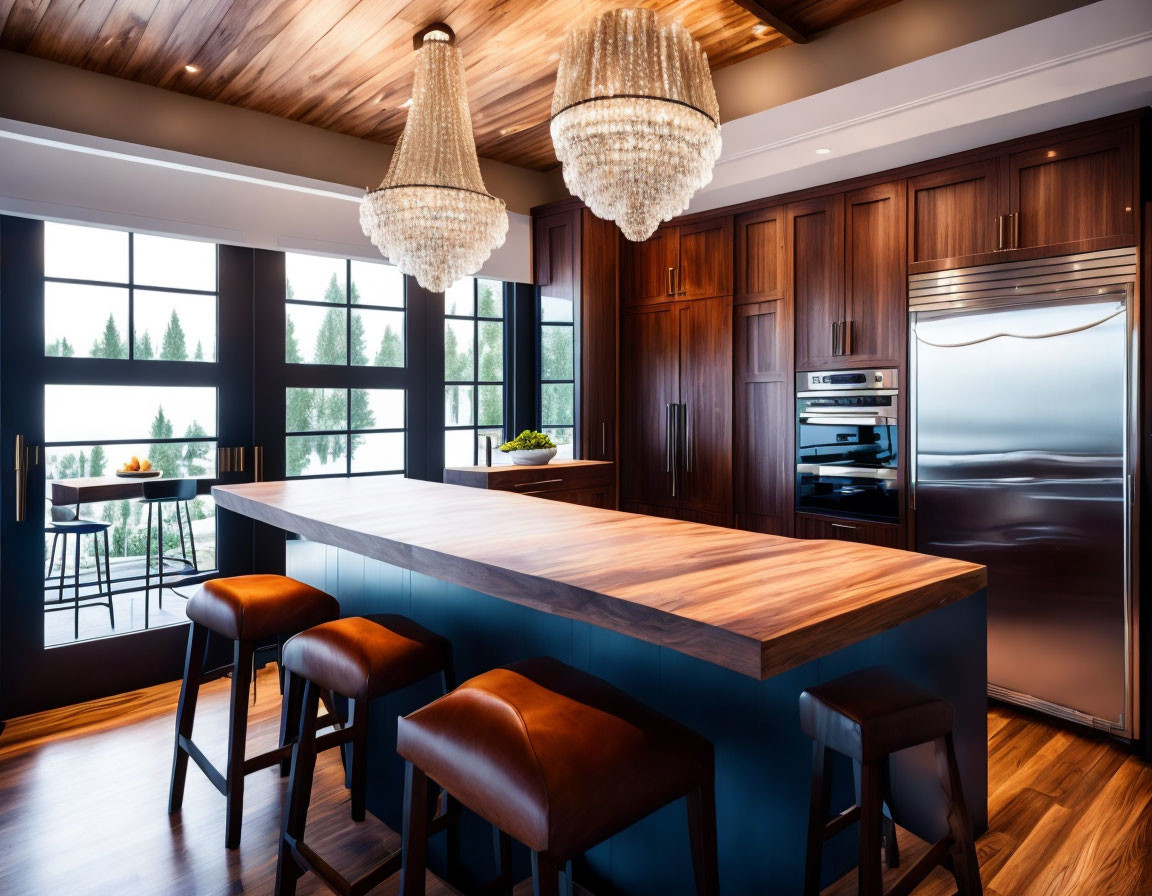 Modern Kitchen with Wooden Cabinets & Stainless Steel Appliances