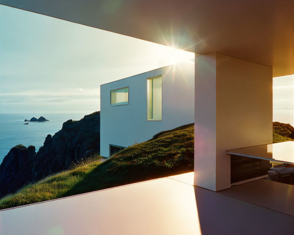 Cliffside modern house with large ocean-view windows