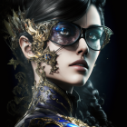 Vibrant woman with sunglasses and cosmic background in digital art