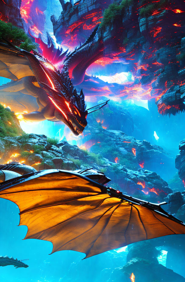 Majestic dragon in vibrant fantasy landscape