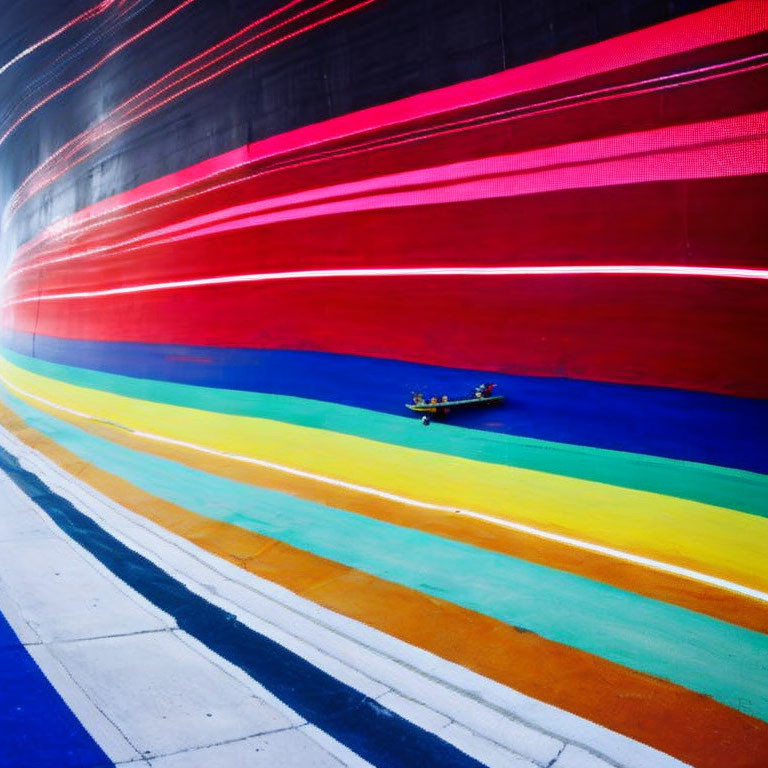 Colorful Light Painting Effect with Person in Boat on Water