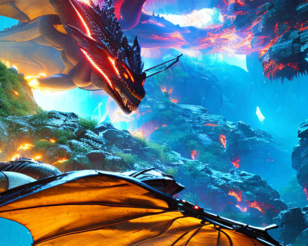 Majestic dragon in vibrant fantasy landscape