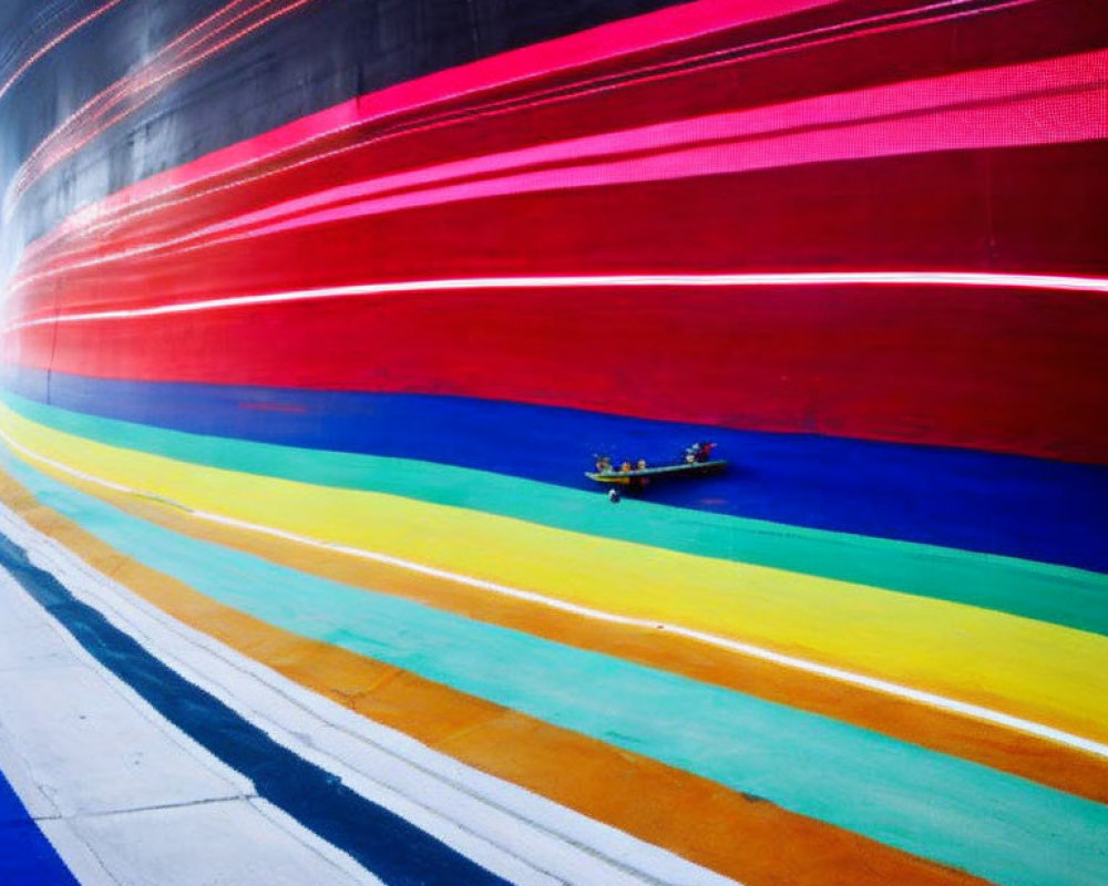 Colorful Light Painting Effect with Person in Boat on Water