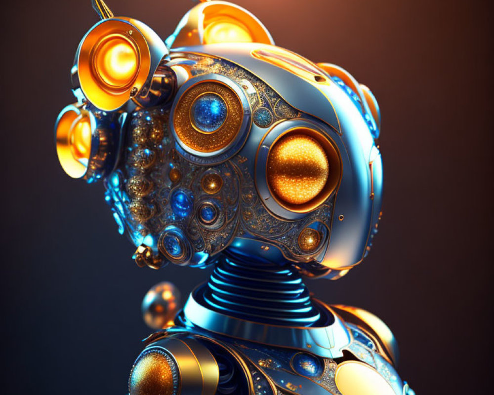 Detailed Steampunk-Style Robot Illustration with Ornate Gears